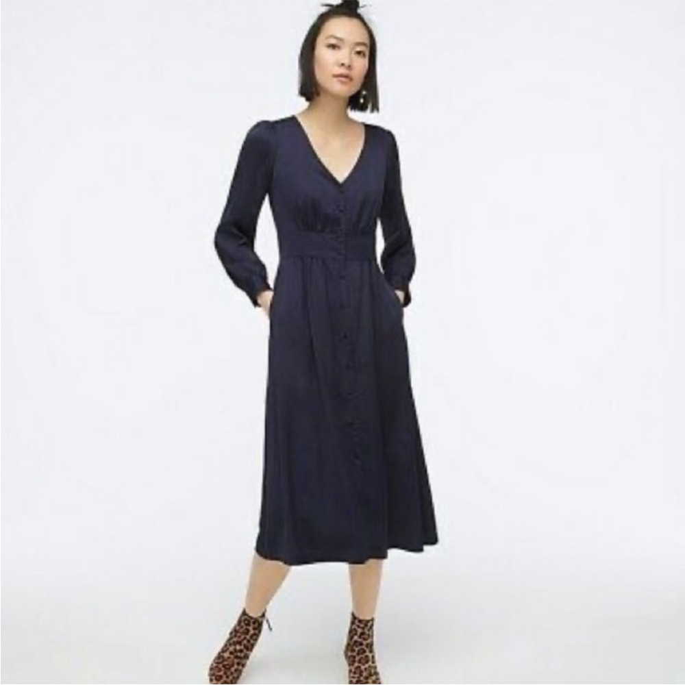 J Crew Satin Midi Dress navy size 4